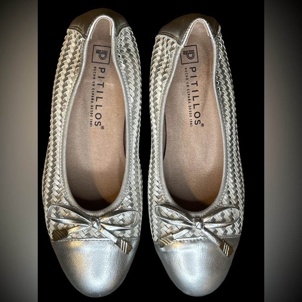 Pitillos Women Braided Silver/White Leather Slip-on Low Heel Shoes Size-7/37 EUR - Picture 4 of 7
